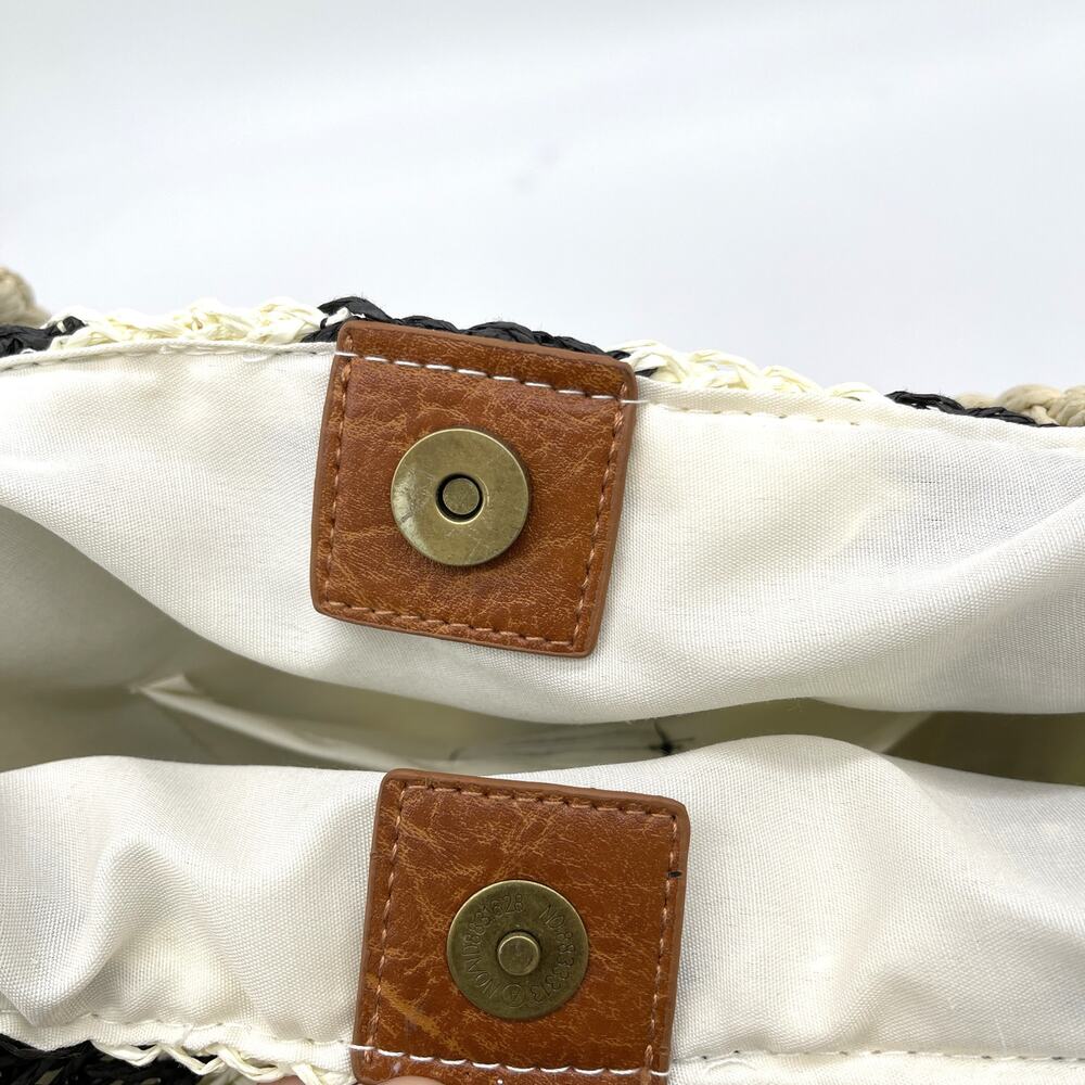 Bueno Tote Bag Large‎ Woven Straw Black Cream Beachy Boho Travel Summer Festival - Picture 12 of 13